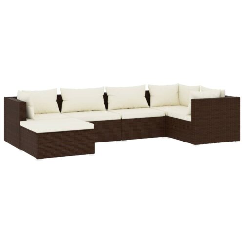 6-Piece Garden Lounge Set with Cushions Poly Rattan Wicker Outdoor Patio Furniture Brown