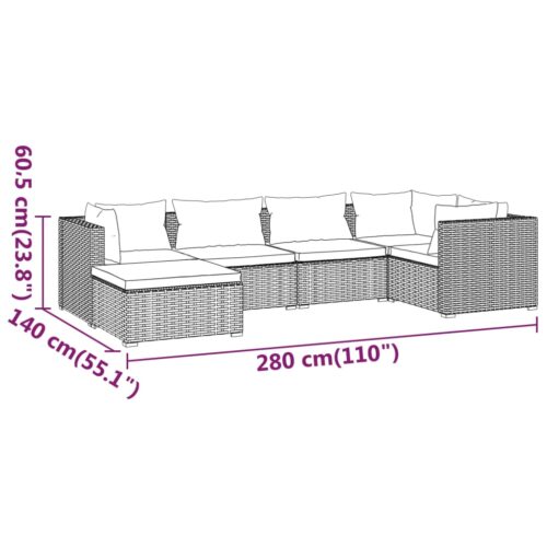 6-Piece Garden Lounge Set with Cushions Poly Rattan Wicker Outdoor Patio Furniture Brown - Image 9