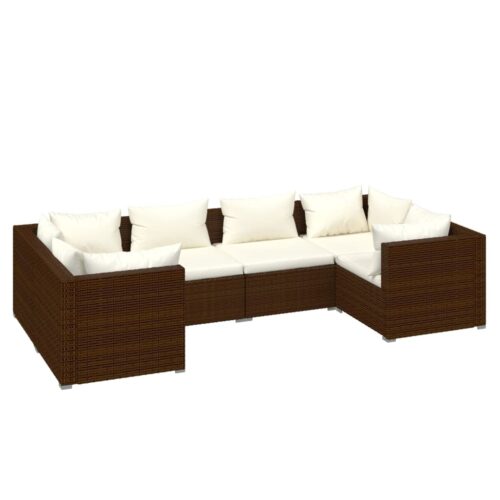 6-Piece Garden Lounge Set with Cushions Poly Rattan Wicker Outdoor Patio Furniture Brown