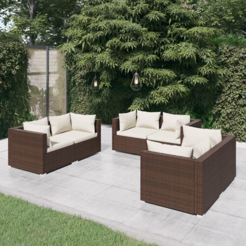 6-Piece Garden Lounge Set with Cushions Poly Rattan Wicker Outdoor Patio Furniture Brown - Image 2