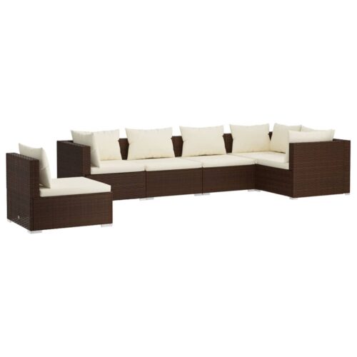 6-Piece Garden Lounge Set with Cushions Poly Rattan Wicker Outdoor Patio Furniture Brown