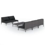 6-Piece Garden Lounge Set with Cushions Poly Rattan Wicker Outdoor Patio Furniture Dark Grey