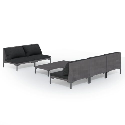 6-Piece Garden Lounge Set with Cushions Poly Rattan Wicker Outdoor Patio Furniture Dark Grey