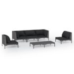 6-Piece Garden Lounge Set with Cushions Poly Rattan Wicker Outdoor Patio Furniture Dark Grey