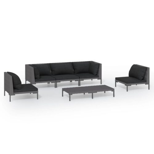 6-Piece Garden Lounge Set with Cushions Poly Rattan Wicker Outdoor Patio Furniture Dark Grey