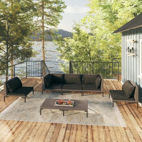 6-Piece Garden Lounge Set with Cushions Poly Rattan Wicker Outdoor Patio Furniture Dark Grey - Image 2
