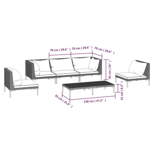 6-Piece Garden Lounge Set with Cushions Poly Rattan Wicker Outdoor Patio Furniture Dark Grey - Image 9