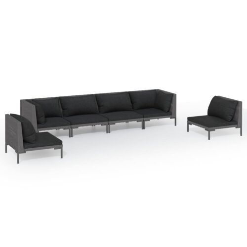 6-Piece Garden Lounge Set with Cushions Poly Rattan Wicker Outdoor Patio Furniture Dark Grey