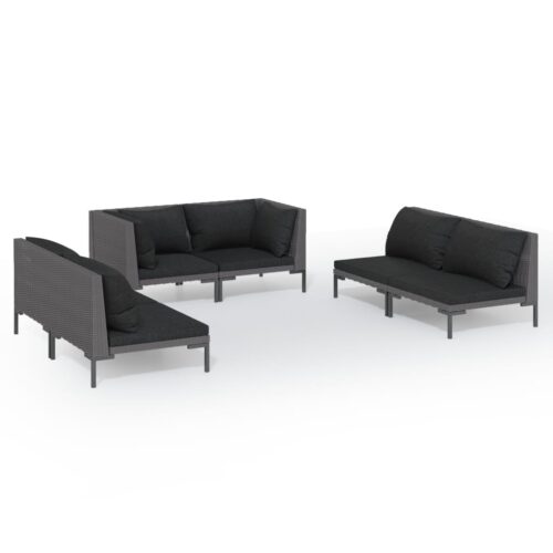 6-Piece Garden Lounge Set with Cushions Poly Rattan Wicker Outdoor Patio Furniture Dark Grey