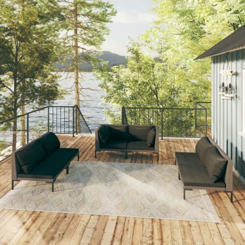 6-Piece Garden Lounge Set with Cushions Poly Rattan Wicker Outdoor Patio Furniture Dark Grey - Image 2