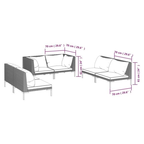 6-Piece Garden Lounge Set with Cushions Poly Rattan Wicker Outdoor Patio Furniture Dark Grey - Image 7