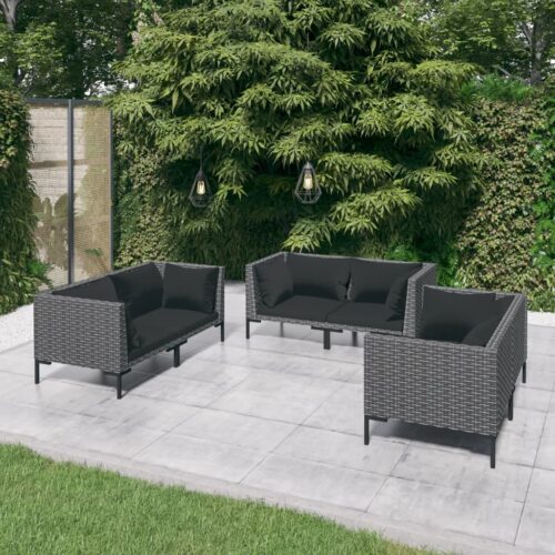 6-Piece Garden Lounge Set with Cushions Poly Rattan Wicker Outdoor Patio Furniture Dark Grey - Image 2