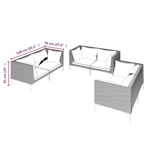 6-Piece Garden Lounge Set with Cushions Poly Rattan Wicker Outdoor Patio Furniture Dark Grey - Image 5