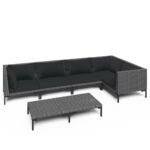 6-Piece Garden Lounge Set with Cushions Poly Rattan Wicker Outdoor Patio Furniture Dark Grey