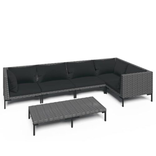 6-Piece Garden Lounge Set with Cushions Poly Rattan Wicker Outdoor Patio Furniture Dark Grey