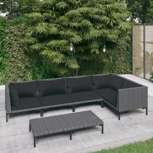 6-Piece Garden Lounge Set with Cushions Poly Rattan Wicker Outdoor Patio Furniture Dark Grey - Image 2