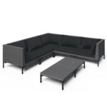 6-Piece Garden Lounge Set with Cushions Poly Rattan Wicker Outdoor Patio Furniture Dark Grey