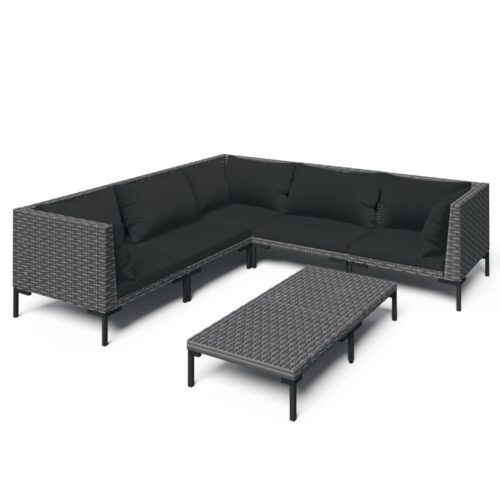 6-Piece Garden Lounge Set with Cushions Poly Rattan Wicker Outdoor Patio Furniture Dark Grey