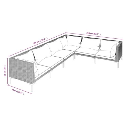 6-Piece Garden Lounge Set with Cushions Poly Rattan Wicker Outdoor Patio Furniture Dark Grey - Image 7