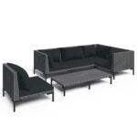 6-Piece Garden Lounge Set with Cushions Poly Rattan Wicker Outdoor Patio Furniture Dark Grey