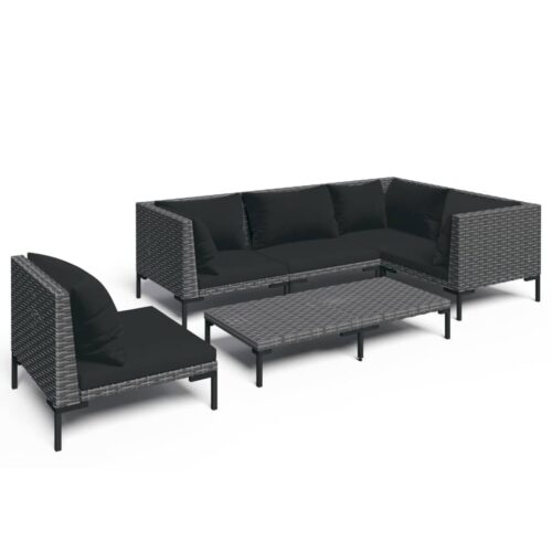 6-Piece Garden Lounge Set with Cushions Poly Rattan Wicker Outdoor Patio Furniture Dark Grey