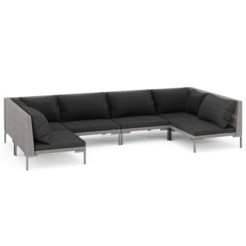 6-Piece Garden Lounge Set with Cushions Poly Rattan Wicker Outdoor Patio Furniture Dark Grey