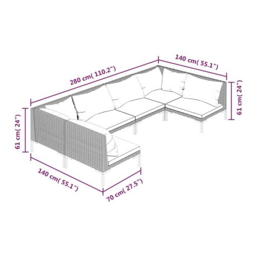 6-Piece Garden Lounge Set with Cushions Poly Rattan Wicker Outdoor Patio Furniture Dark Grey - Image 7