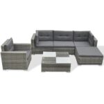 6-Piece Garden Lounge Set with Cushions Poly Rattan Wicker Outdoor Patio Furniture Grey