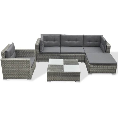 6-Piece Garden Lounge Set with Cushions Poly Rattan Wicker Outdoor Patio Furniture Grey