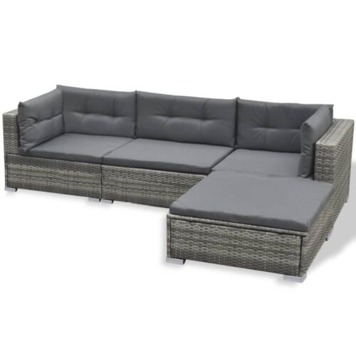 6-Piece Garden Lounge Set with Cushions Poly Rattan Wicker Outdoor Patio Furniture Grey - Image 5