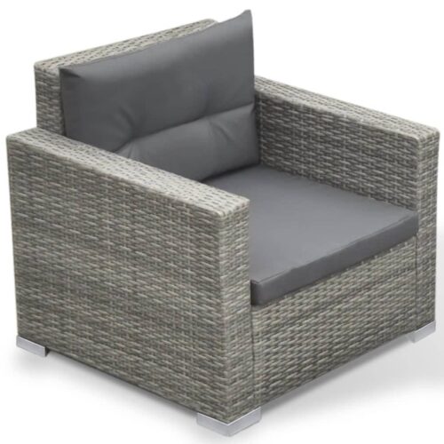 6-Piece Garden Lounge Set with Cushions Poly Rattan Wicker Outdoor Patio Furniture Grey - Image 6