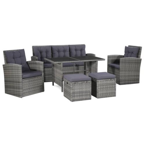 6-Piece Garden Lounge Set with Cushions Poly Rattan Wicker Outdoor Patio Furniture Grey