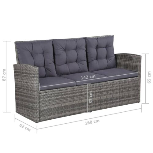 6-Piece Garden Lounge Set with Cushions Poly Rattan Wicker Outdoor Patio Furniture Grey - Image 11