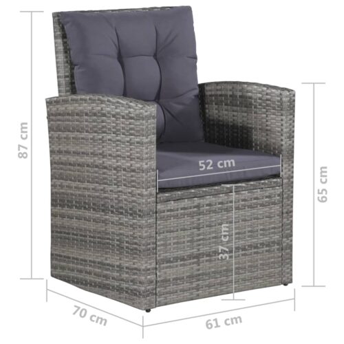 6-Piece Garden Lounge Set with Cushions Poly Rattan Wicker Outdoor Patio Furniture Grey - Image 12