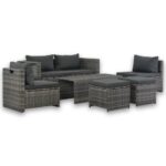 6-Piece Garden Lounge Set with Cushions Poly Rattan Wicker Outdoor Patio Furniture Grey
