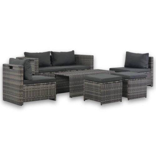 6-Piece Garden Lounge Set with Cushions Poly Rattan Wicker Outdoor Patio Furniture Grey
