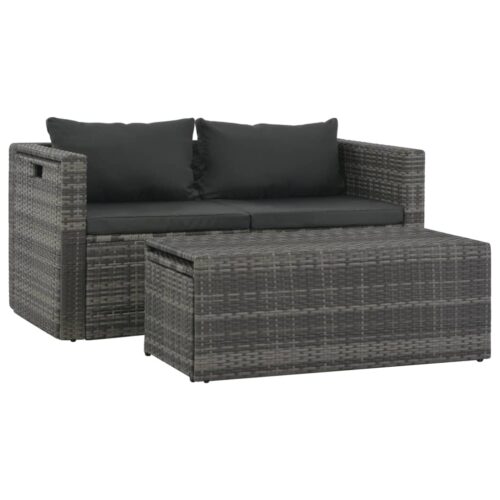 6-Piece Garden Lounge Set with Cushions Poly Rattan Wicker Outdoor Patio Furniture Grey - Image 3