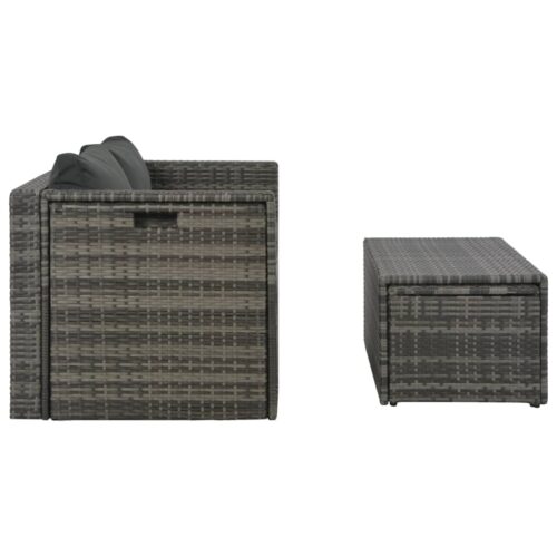 6-Piece Garden Lounge Set with Cushions Poly Rattan Wicker Outdoor Patio Furniture Grey - Image 4