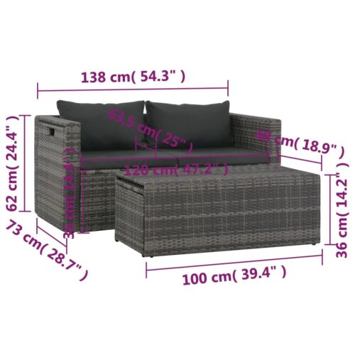 6-Piece Garden Lounge Set with Cushions Poly Rattan Wicker Outdoor Patio Furniture Grey - Image 11