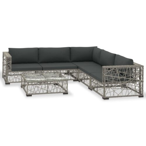 6-Piece Garden Lounge Set with Cushions Poly Rattan Wicker Outdoor Patio Furniture Grey