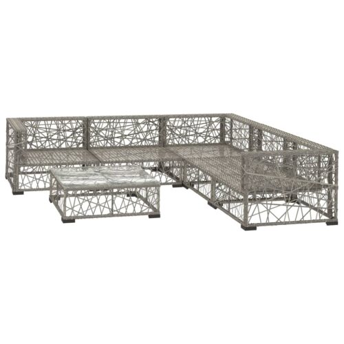 6-Piece Garden Lounge Set with Cushions Poly Rattan Wicker Outdoor Patio Furniture Grey - Image 3