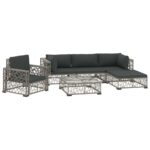 6-Piece Garden Lounge Set with Cushions Poly Rattan Wicker Outdoor Patio Furniture Grey