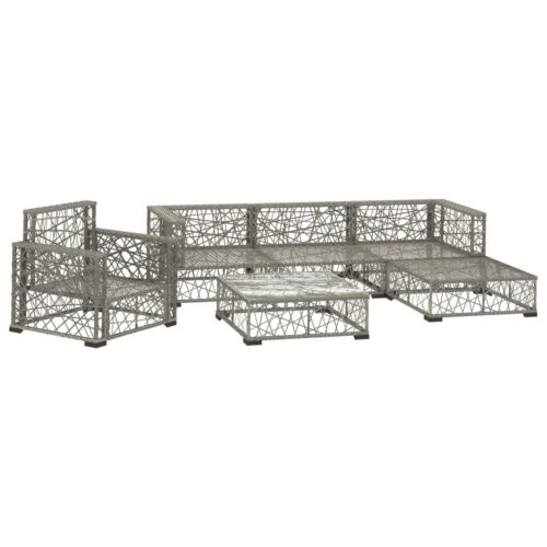 6-Piece Garden Lounge Set with Cushions Poly Rattan Wicker Outdoor Patio Furniture Grey - Image 3