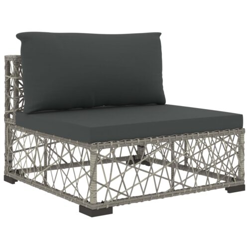 6-Piece Garden Lounge Set with Cushions Poly Rattan Wicker Outdoor Patio Furniture Grey - Image 6