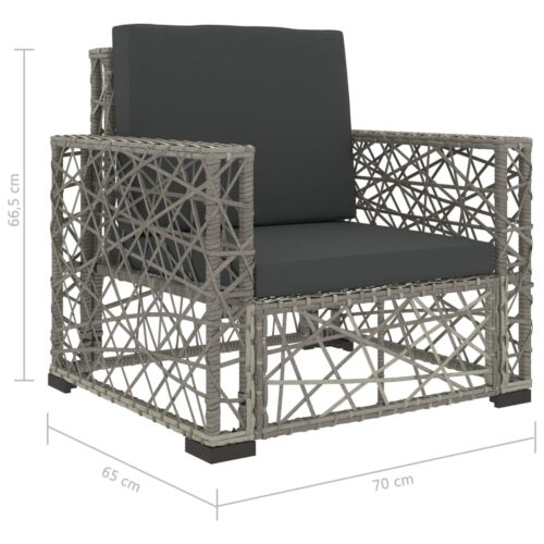 6-Piece Garden Lounge Set with Cushions Poly Rattan Wicker Outdoor Patio Furniture Grey - Image 9