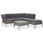 6-Piece Garden Lounge Set with Cushions Poly Rattan Wicker Outdoor Patio Furniture Grey