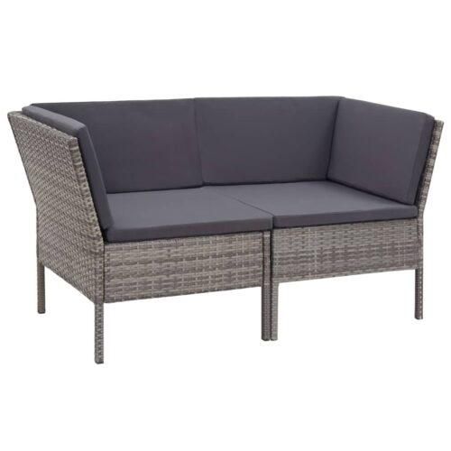 6-Piece Garden Lounge Set with Cushions Poly Rattan Wicker Outdoor Patio Furniture Grey - Image 3