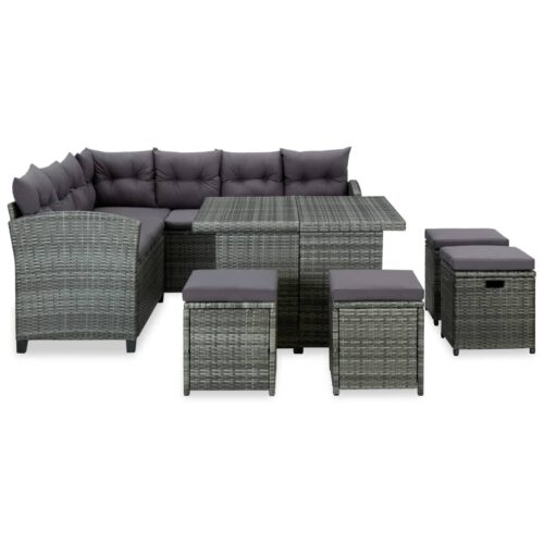 6-Piece Garden Lounge Set with Cushions Poly Rattan Wicker Outdoor Patio Furniture Grey - Image 2