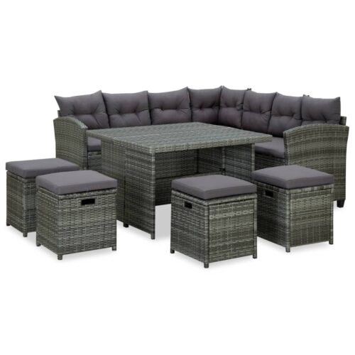 6-Piece Garden Lounge Set with Cushions Poly Rattan Wicker Outdoor Patio Furniture Grey
