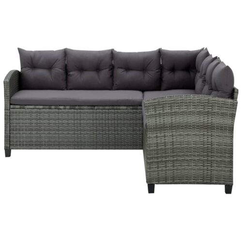 6-Piece Garden Lounge Set with Cushions Poly Rattan Wicker Outdoor Patio Furniture Grey - Image 5